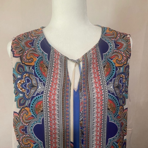 Cynthia Rowley Woman 1X tie front sleeveless artsy boho print tank/tunic EUC - Picture 4 of 6
